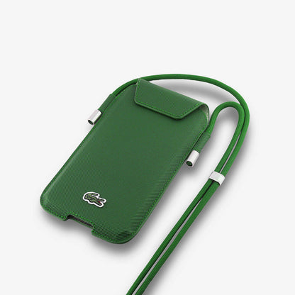 Lacoste Orijinal Lisanslı Çapraz Vücut Askılı PU Pike Desenli 6.7 inç'e Kadar Universal Kılıf