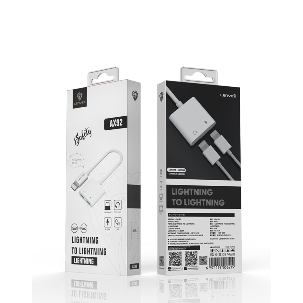 Lenyes AX92 Lightning to Lightning 2in1 Şarj ve Kulaklık Dönüştürücü Adaptör