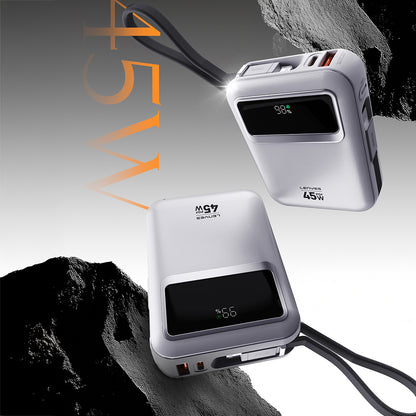 Lenyes C04-A Dijital LED Göstergeli Type-C ve Lightning Kablolu Powerbank 45W 5000mAh