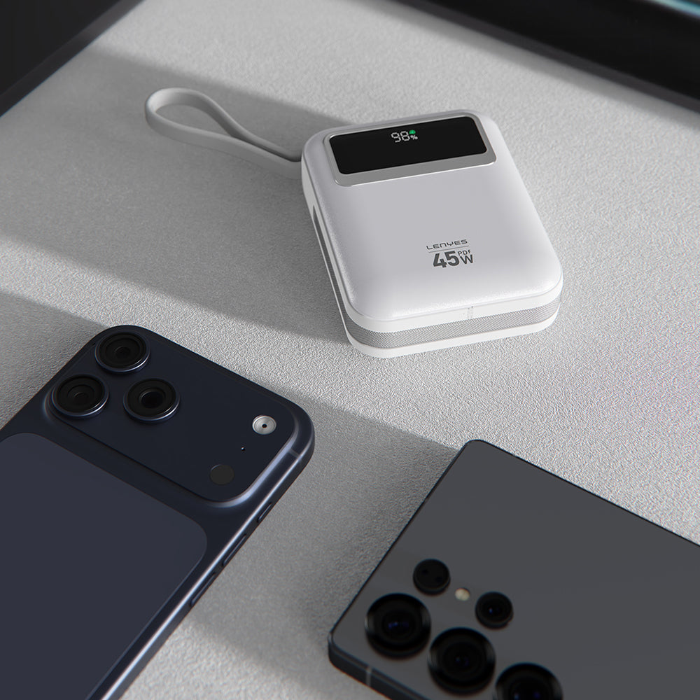 Lenyes C04-A Dijital LED Göstergeli Type-C ve Lightning Kablolu Powerbank 45W 5000mAh