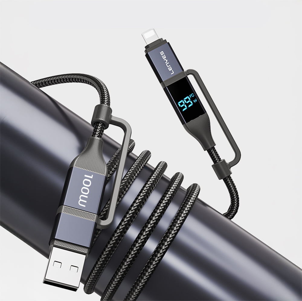 Lenyes LC542 Dijital Göstergeli 4in1 USB-A - Type-C + Type-C to Lightning 100W 1M