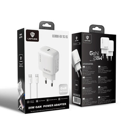 Lenyes LCH90-TC-TC Type-C to Type-C GaN Teknolojili PD Hızlı Şarj Özellikli Şarj Seti 20W