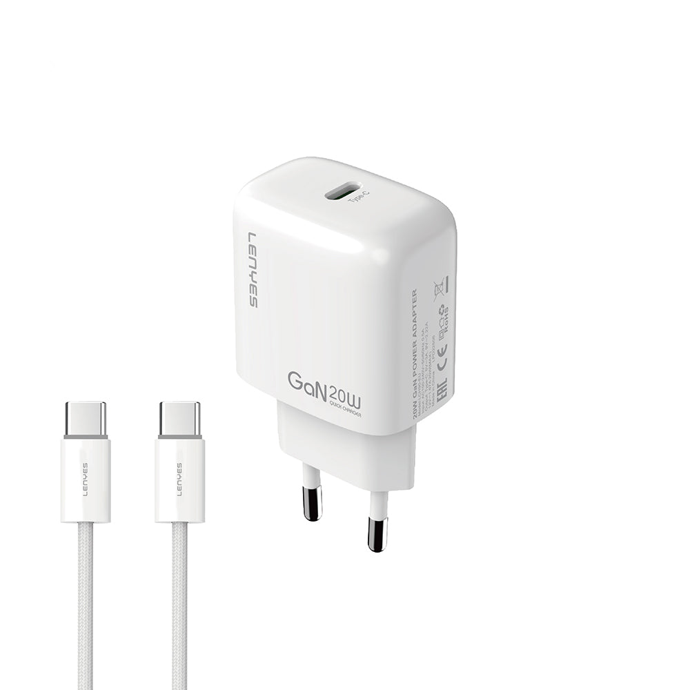 Lenyes LCH90-TC-TC Type-C to Type-C GaN Teknolojili PD Hızlı Şarj Özellikli Şarj Seti 20W