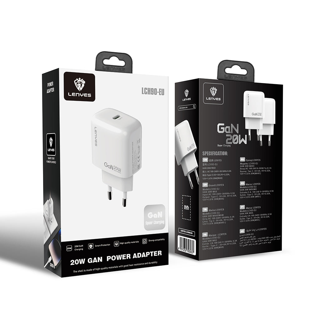 Lenyes LCH90 Type-C GaN Teknolojili PD Hızlı Şarj Özellikli Şarj Başlığı 20W