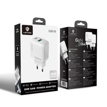 Lenyes LCH91 Type-C ve USB GaN Teknolojili PD Hızlı Şarj Özellikli Şarj Başlığı 20W
