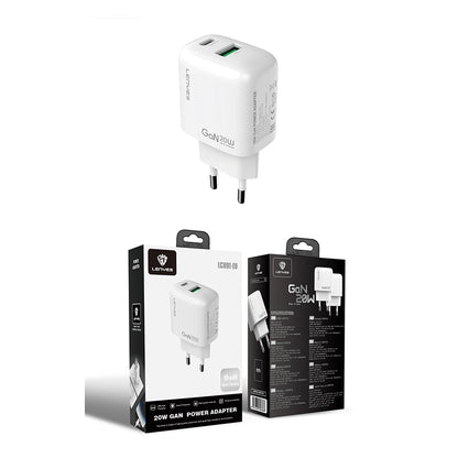 Lenyes LCH91 Type-C ve USB GaN Teknolojili PD Hızlı Şarj Özellikli Şarj Başlığı 20W
