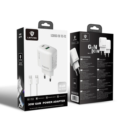 Lenyes LCH93-TC-TC Type-C to Type-C GaN Teknolojili PD ve USB Hızlı Şarj Özellikli Şarj Seti 30W
