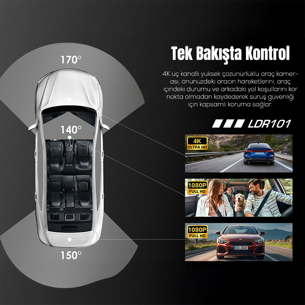 Lenyes LDR101 4K Ultra HD Wifi Destekli Akıllı Ön ve Arka Araç Kamerası