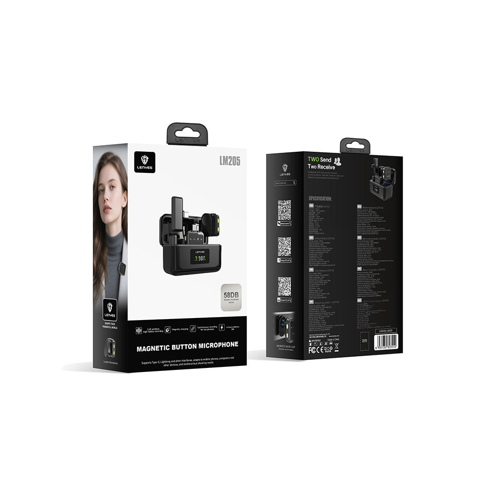 Lenyes LM205 2in1 Type-C Şarj Portlu Yapay Zeka Gürültü Engelleyicili Type-C ve Lightning Bağlantılı Kablosuz Yaka Mikrofonu