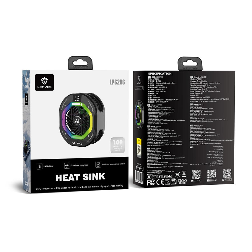 Lenyes LPC206 Yapay Zeka Destekli RGB Işıklı Alüminyum Telefon Soğutucu Fan