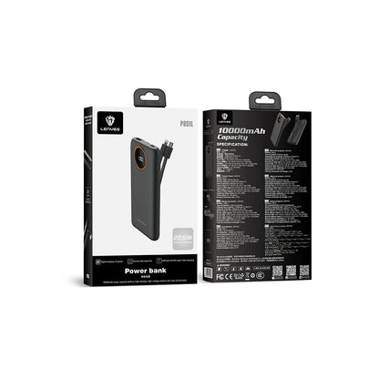 Lenyes P851L Dijital LED Göstergeli Type-C ve Lightning Kablolu Powerbank 22.5W 10000mAh