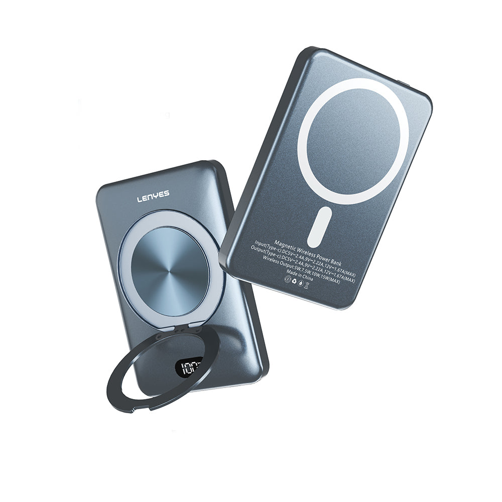 Lenyes PW0007D 20W Dijital LED Ekranlı Yüzük Standlı Wireless Powerbank 15W 5000mAh