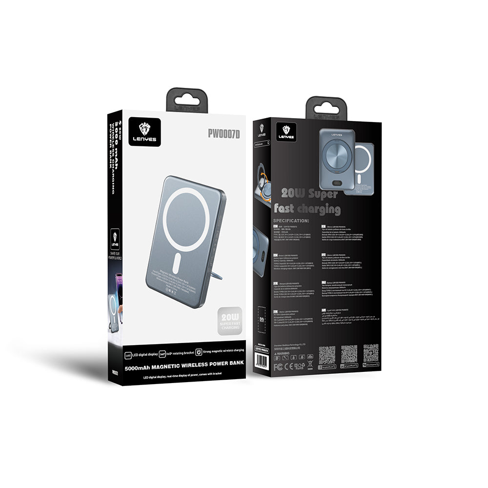 Lenyes PW0007D 20W Dijital LED Ekranlı Yüzük Standlı Wireless Powerbank 15W 5000mAh