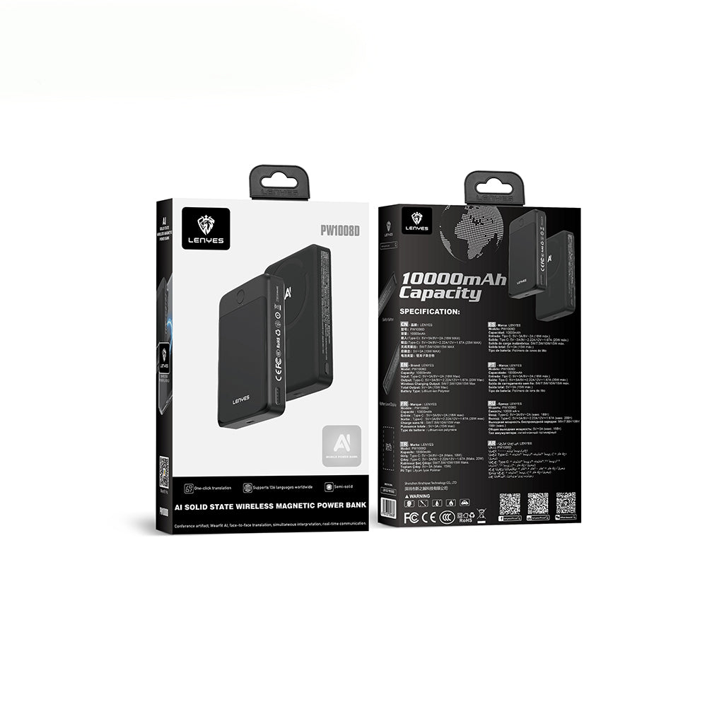 Lenyes PW1008D PD 20W LED Ekranlı Yapay Zeka Destekli Ultra İnce Wireless Powerbank 15W 10.000mAh