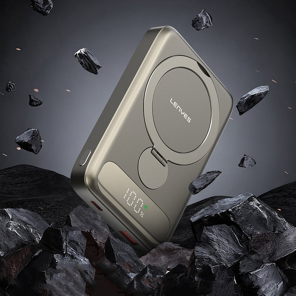 Lenyes PW1012D PD 20W Dijital LED Göstergeli 360 Derece Dönebilen Standlı Kablosuz Şarj Özellikli Wireless Powerbank 15W 10000mAh
