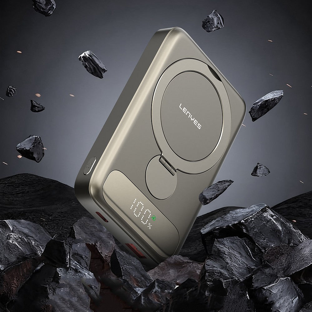 Lenyes PW1012D PD 20W Dijital LED Göstergeli 360 Derece Dönebilen Standlı Kablosuz Şarj Özellikli Wireless Powerbank 15W 10000mAh