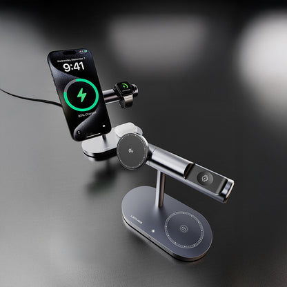 Lenyes PW319 Qi2 Şarj Teknolojili Ambiyans Işıklı Telefon&Akıllı Saat&Kulaklık 15W 3in1 Kablosuz Şarj Standı