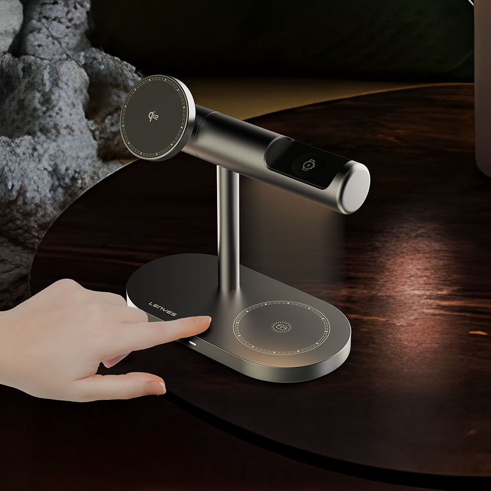 Lenyes PW319 Qi2 Şarj Teknolojili Ambiyans Işıklı Telefon&Akıllı Saat&Kulaklık 15W 3in1 Kablosuz Şarj Standı