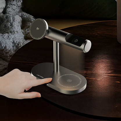 Lenyes PW319 Qi2 Şarj Teknolojili Ambiyans Işıklı Telefon&Akıllı Saat&Kulaklık 15W 3in1 Kablosuz Şarj Standı