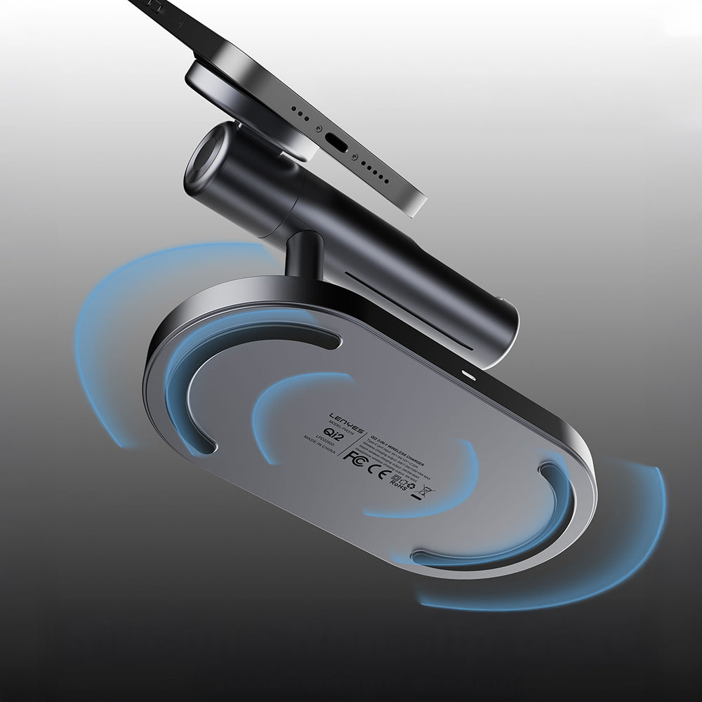 Lenyes PW319 Qi2 Şarj Teknolojili Ambiyans Işıklı Telefon&Akıllı Saat&Kulaklık 15W 3in1 Kablosuz Şarj Standı