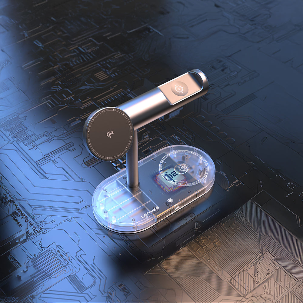 Lenyes PW319 Qi2 Şarj Teknolojili Ambiyans Işıklı Telefon&Akıllı Saat&Kulaklık 15W 3in1 Kablosuz Şarj Standı