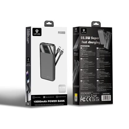 Lenyes PX180D Dijital LED Ekranlı Type-C ve Lightning Kablolu Powerbank 22.5W 10.000mAh