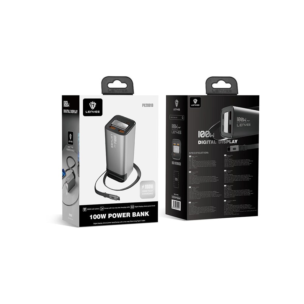 Lenyes PX2001D Hızlı Şarj Özellikli Dijital LED Göstergeli Taşınabilir Powerbank 100W 20000mAh
