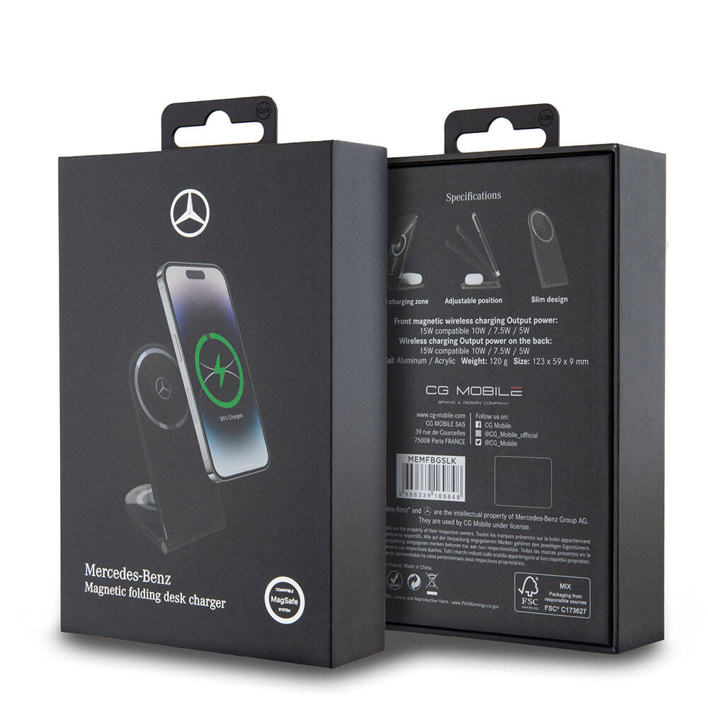 Mercedes Benz orijinal Lisanslı Katlanabilir Baskı Yıldız Logolu Magnetik Kablosuz Şarj Standı