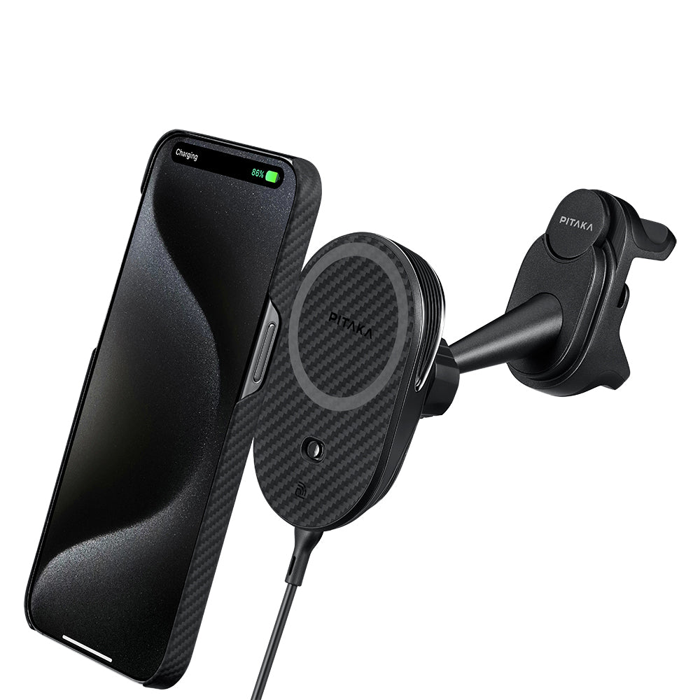 Pitaka MagEZ Pro 2 M-safe Şarj Özellikli Qi2 Tesla Model Y ve Model 3 Uyumlu Aramid Fiber Araç Telefon Tutucu