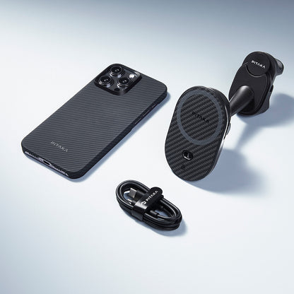 Pitaka MagEZ Pro 2 M-safe Şarj Özellikli Qi2 Tesla Model Y ve Model 3 Uyumlu Aramid Fiber Araç Telefon Tutucu