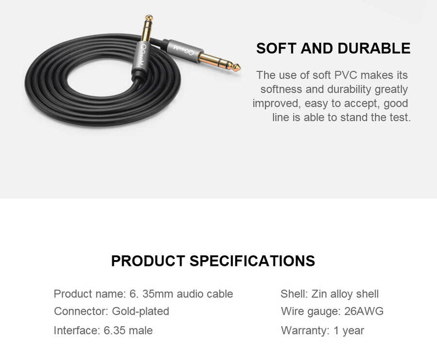 Qgeem QG-AU03 6.35mm Aux Audio Kablo 1M