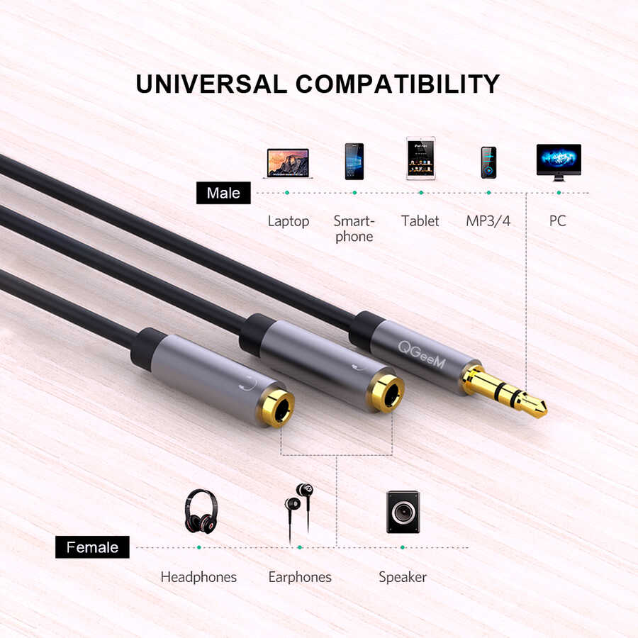 Qgeem QG-AU08 3.5mm Çoğaltıcı Audio Kablo