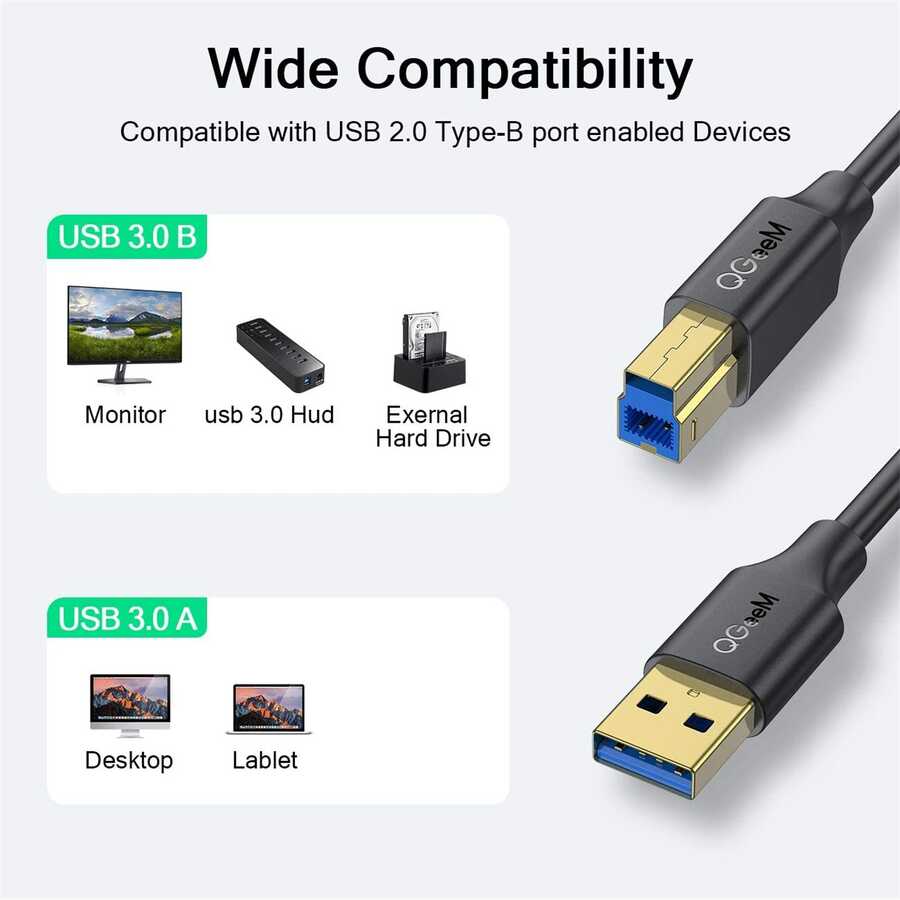 Qgeem QG-CVQ20 Usb Type-A To Usb Type-B Kablo 0.91M