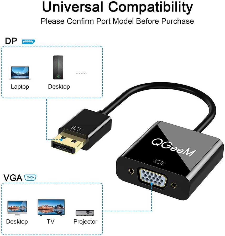Qgeem QG-HD25 VGA To Display Port Dönüştürücü
