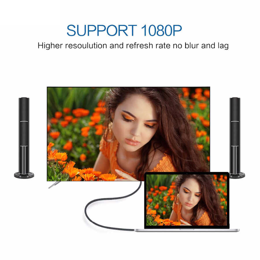 Qgeem QG-UA17 Type-C to VGA Adaptörü Yüksek Çözünürlüklü Dönüştürücü Kablo 1080p 60Hz 3 metre