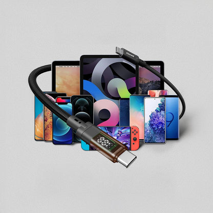 Qgeem QG04 Dijital LED Göstergeli Type-C to Type-C PD 40G 8K@60Hz Data Kablosu 240W 1M