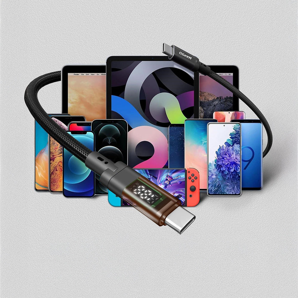 Qgeem QG04 Dijital LED Göstergeli Type-C to Type-C PD 40G 8K@60Hz Data Kablosu 240W 1M