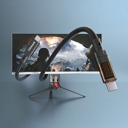 Qgeem QG04 Dijital LED Göstergeli Type-C to Type-C PD 40G 8K@60Hz Data Kablosu 240W 1M