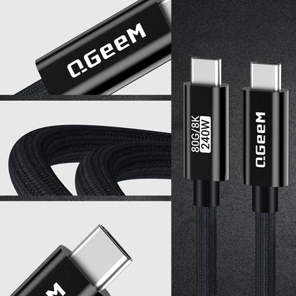 Qgeem QG05 Type-C to Type-C USB5 PD Data Kablosu 240W 80Gbps 8K@60Hz 1.2 Metre