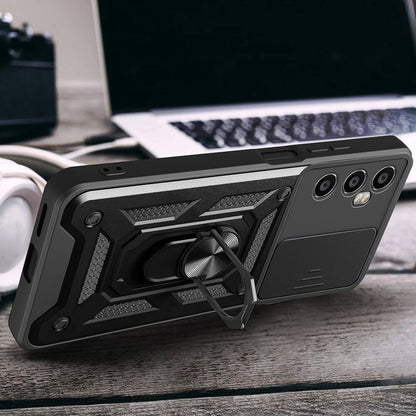 Realme C65 4G Kılıf Magnetik Standlı Kamera Korumalı Zore Sürgülü Vega Kılıf