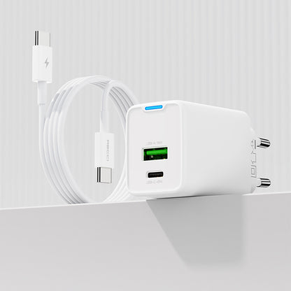 Recci RC108E GaN Teknolojili Hızlı Şarj Başlığı Type-C to Type-C PD 45W Kablolu Şarj Seti