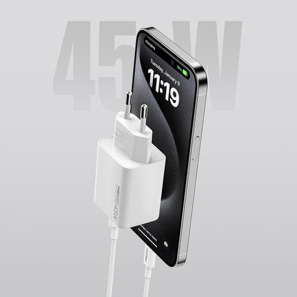 Recci RC108E GaN Teknolojili Hızlı Şarj Başlığı Type-C to Type-C PD 45W Kablolu Şarj Seti