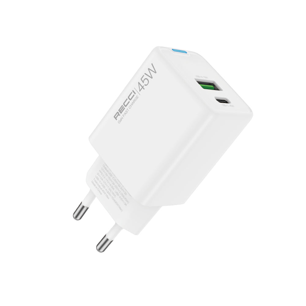 Recci RC108E GaN Teknolojili Hızlı Şarj Başlığı Type-C to Type-C PD 45W Kablolu Şarj Seti