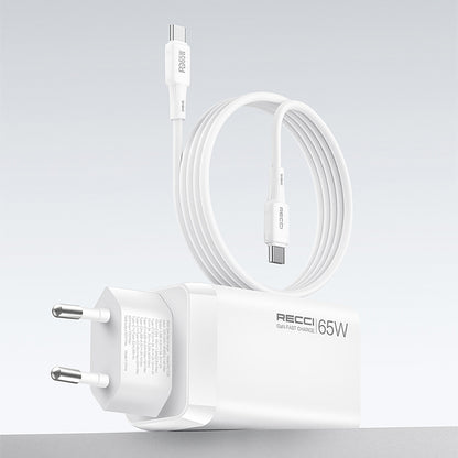 Recci RC123E Type-C PD GaN Teknolojili Mini Hızlı Şarj Seti 65W 1M