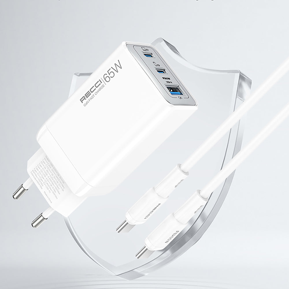 Recci RC123E Type-C PD GaN Teknolojili Mini Hızlı Şarj Seti 65W 1M