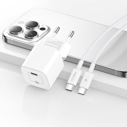 Recci RC77E GaN Teknolojili Hızlı Şarj Başlığı Type-C to Type-C PD 30W Kablolu Şarj Seti