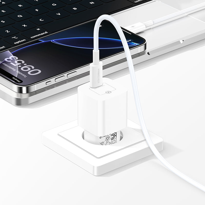 Recci RC77E GaN Teknolojili Hızlı Şarj Başlığı Type-C to Type-C PD 30W Kablolu Şarj Seti