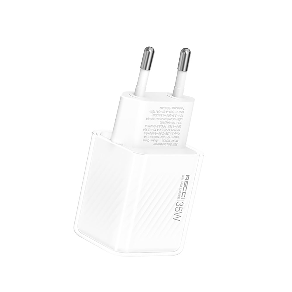 Recci RC83E Type-C PD & USB-A GaN Teknolojili QC3.0 Hızlı Şarj Başlığı 35W