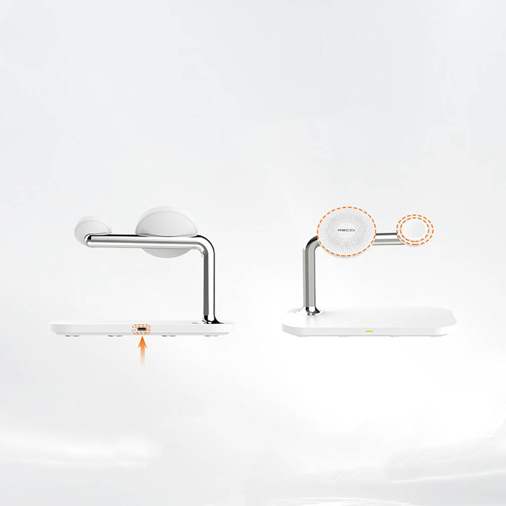 Recci RCW-20 Prestige Serisi 3in1 M-safe 15W Hızlı Şarj Özellikli Magnetik Kablosuz Şarj Standı