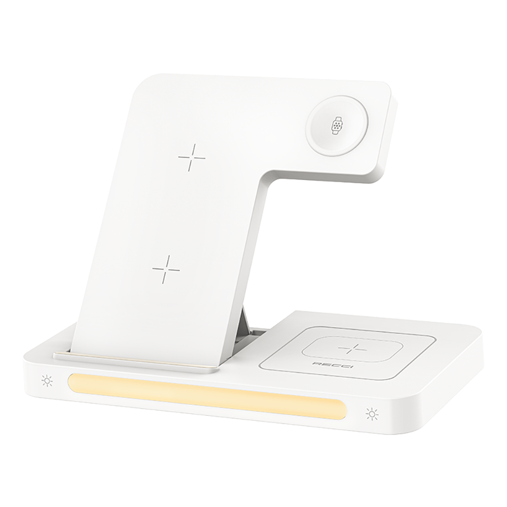 Recci RCW-31 4in1 M-safe 15W Hızlı Şarj Özellikli LED Işıklı Magnetik Kablosuz Şarj Standı